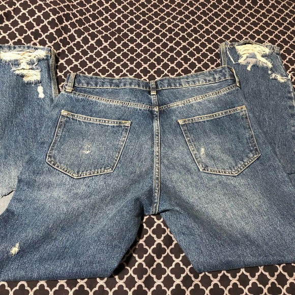 TOPMAN Mens Denim Blue Taper Distressed Jeans Sz 30 X 32 Button Fly - Picture 4 of 9